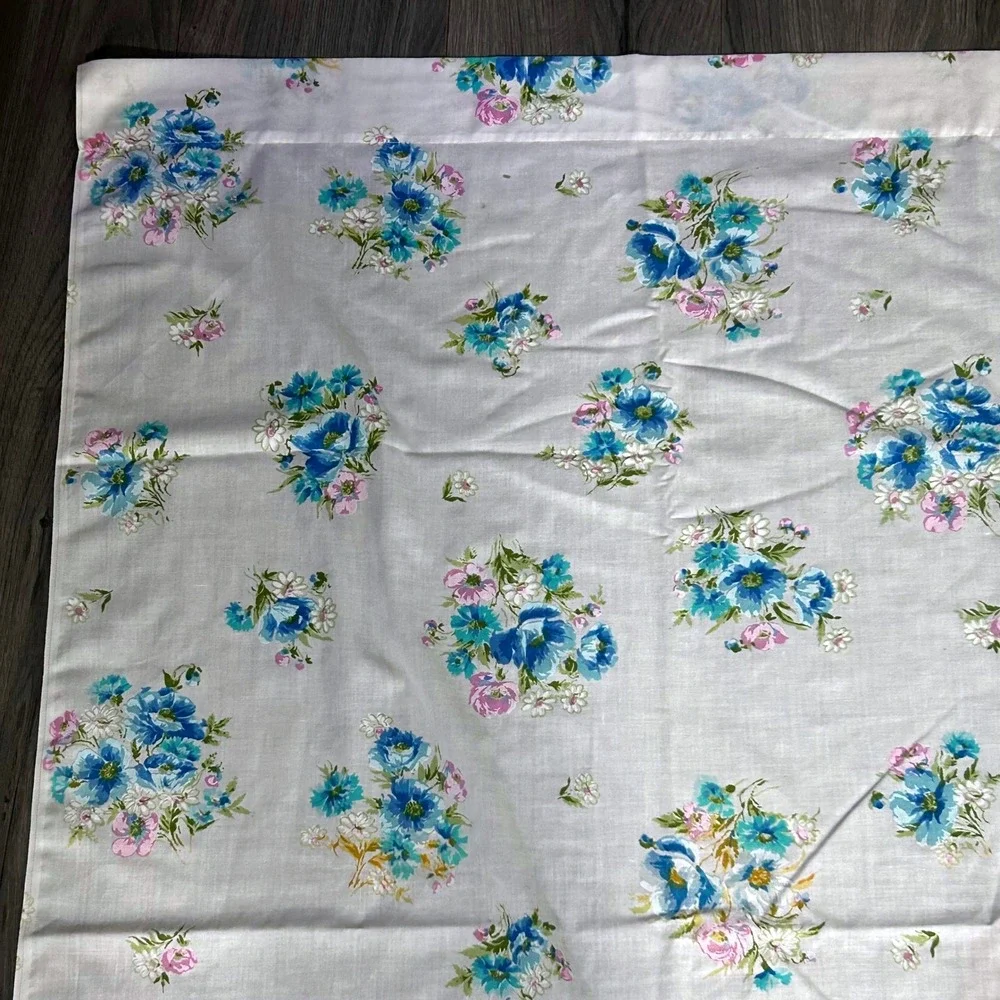 Vintage Springmaid Marvelaire Twin Flat Sheet White Blue Pink Floral Muslin USA